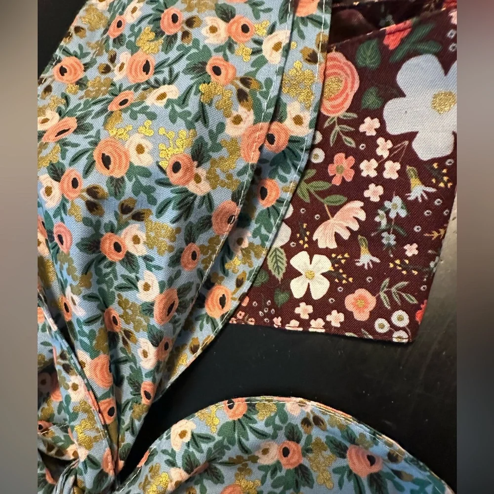 Maroon Wild Floral/Blue Floral Set/2 Wide Band Tie Wrap Bow Headband Multi-Color